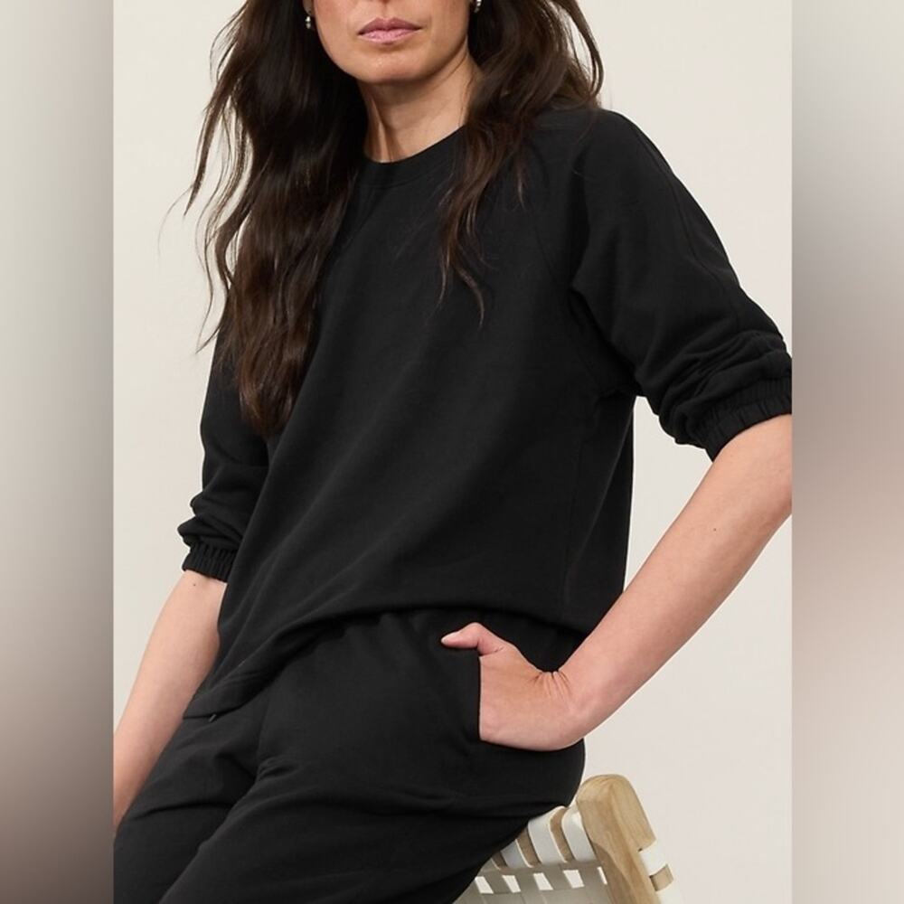 Athleta Retroterry 3/4 Sleeve Sweatshirt Pullover Black Lounge Size Small